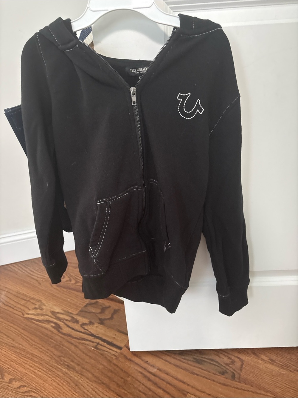 True Religion Kids Black Zip Hoodie with Contrast Stitching